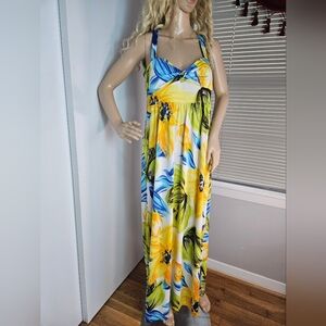 Karin Stevens Tropical Floral Maxi Dress Size 8 Crisscross Back